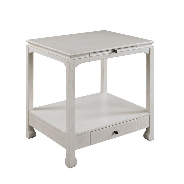 Transitional Accent Table Side Table， Antique White Finish