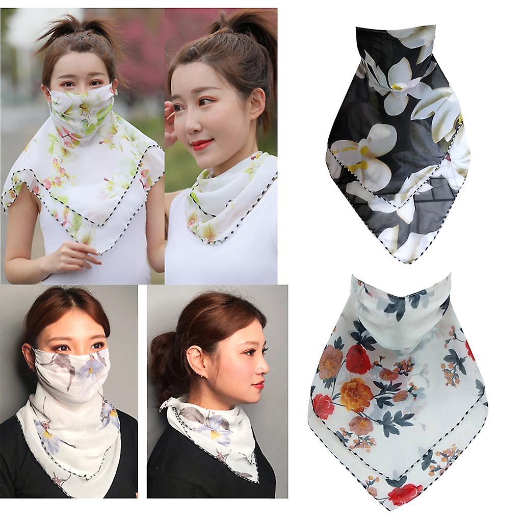 2pcs Half Face Mask Scarf Mouth Cover Spring Travel Sun Protective Ice Silk