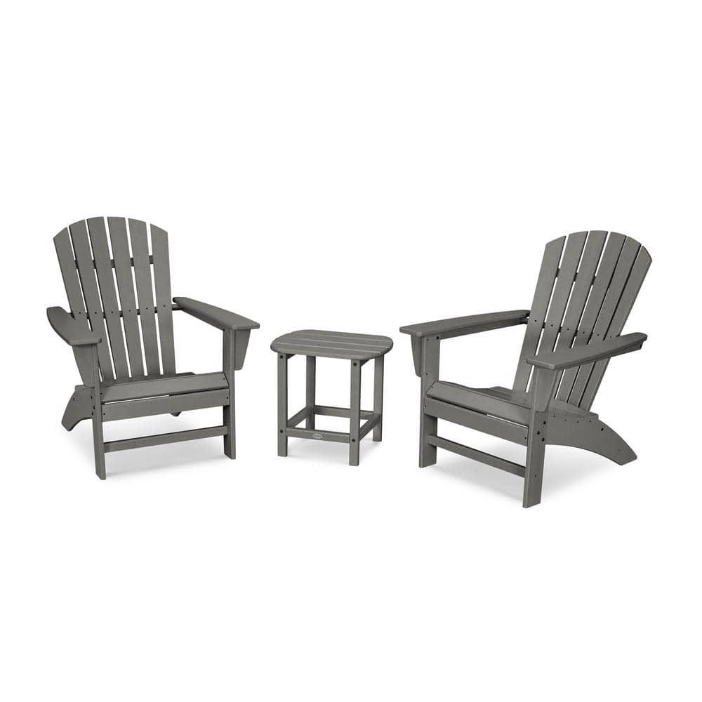 POLYWOOD Grant Park Slate Grey 3Piece Plastic Traditional Curveback Adirondack Patio Conversation Set