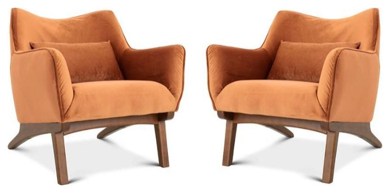 Home Square 2 Piece Mid Century Modern Velvet Gatsby Accent Chair Set in Orange   Midcentury   Armchairs And Accent Chairs   by Homesquare  Houzz