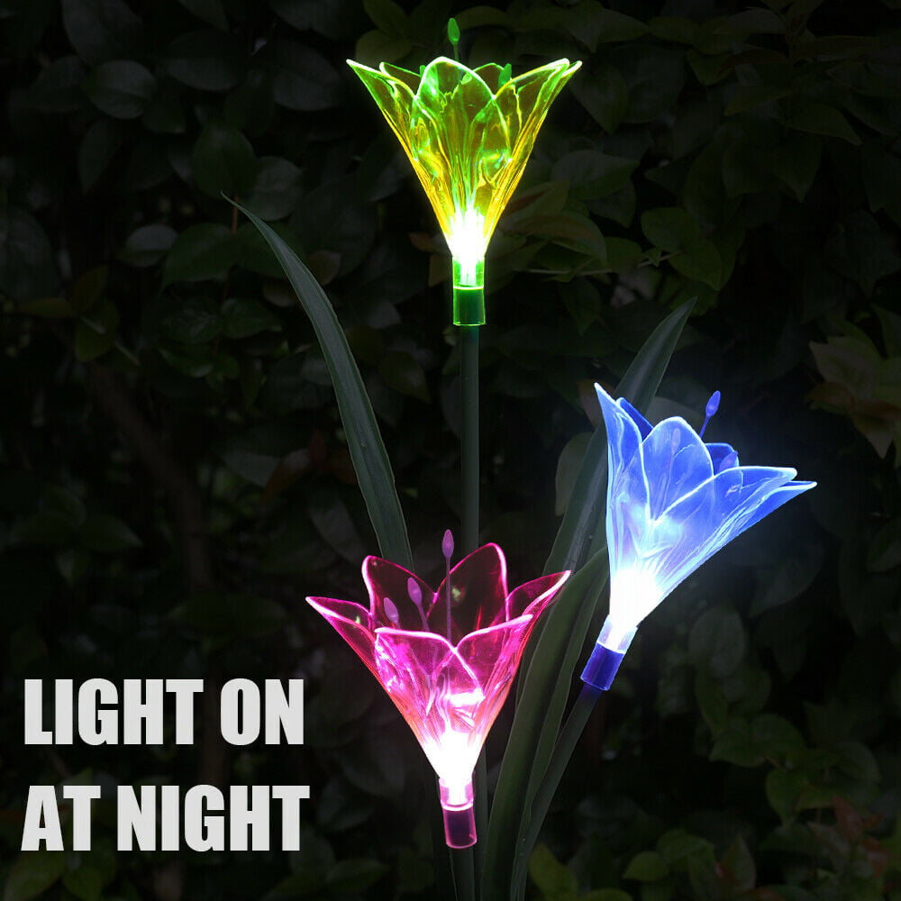 2 Pack Solar Garden Lights Lily Flowers Stake Lamp For Yard Outdoor Patio Decor