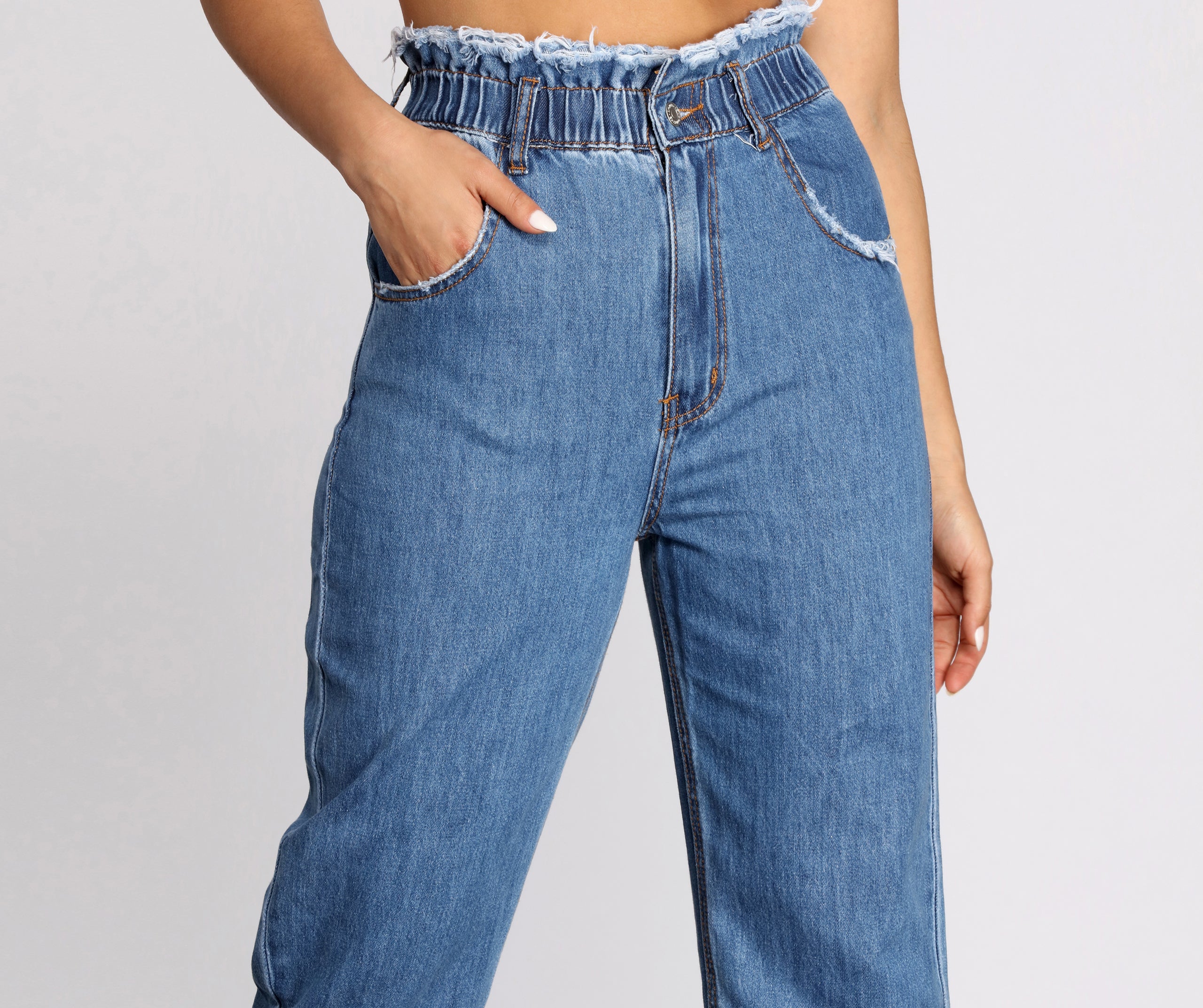 High Rise Paper Bag Waist Denim Pants