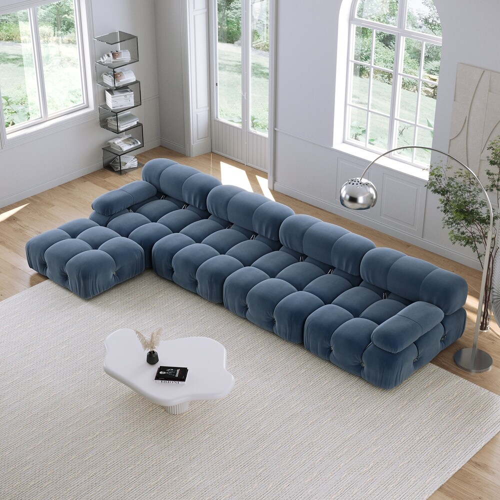 JASIWAY L shaped 5 Piece Velvet Upholstered Sectional Sofa