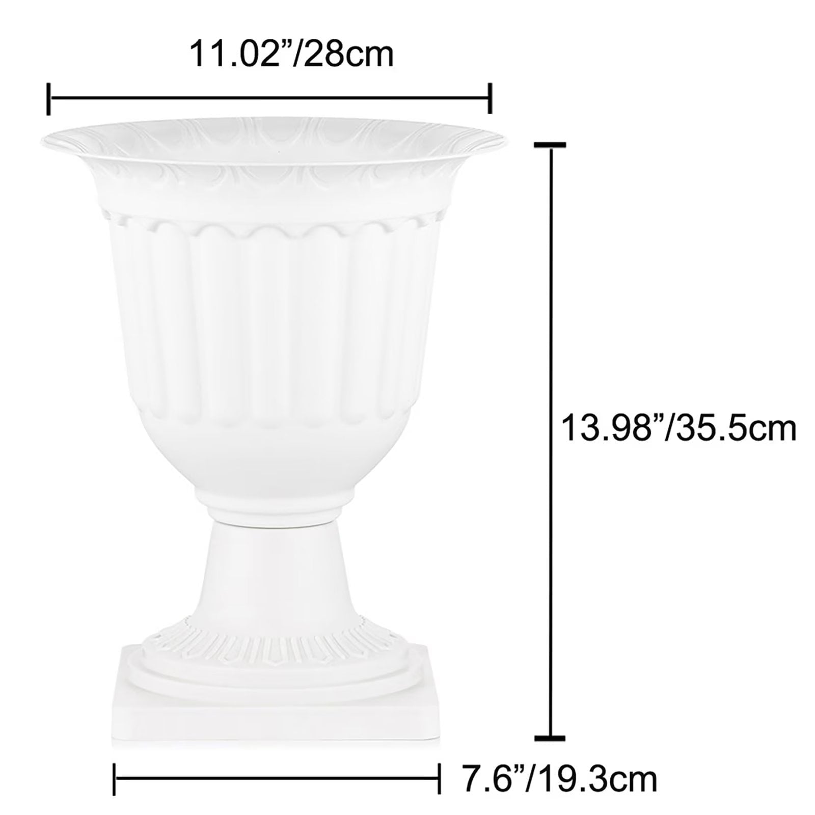 White Plastic Urn Planter for Outdoor Plants 13.8 inch Pedestal Planters Set of 6