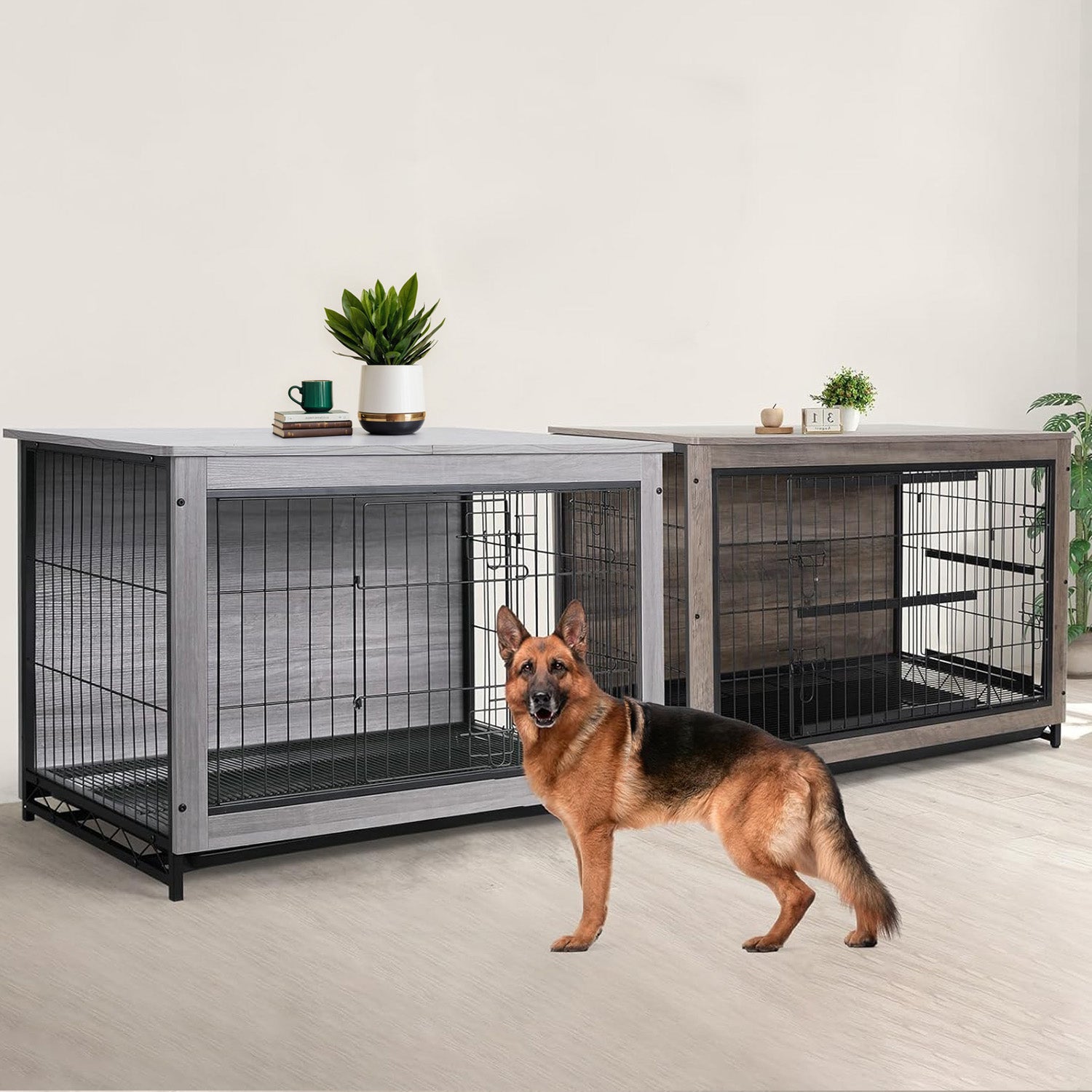 Dog Crate Furniture 44-inch Side End Table, Dog Cage with Pull-Out Removable Tray for Large Pets