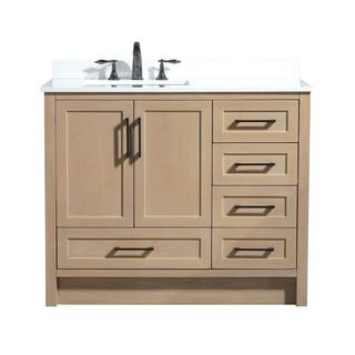 Ari Kitchen and Bath Huntington 42 in x 22 in D x 34.50 in H Bath Vanity in Oak Gray with White Engineered Stone Top with White Basin AKB-HUNTING-42-OAKGRY-WHTOP