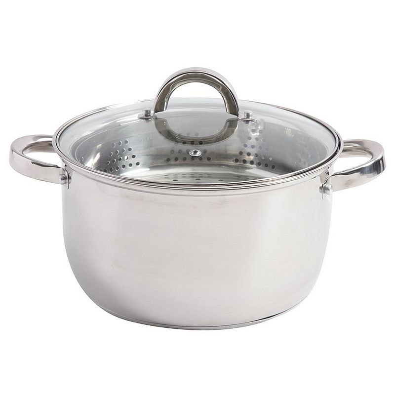 Oster Cocina Sangerfield 6 Quart Stainless Steel Casserole Pan with Steamer Insert and Lid