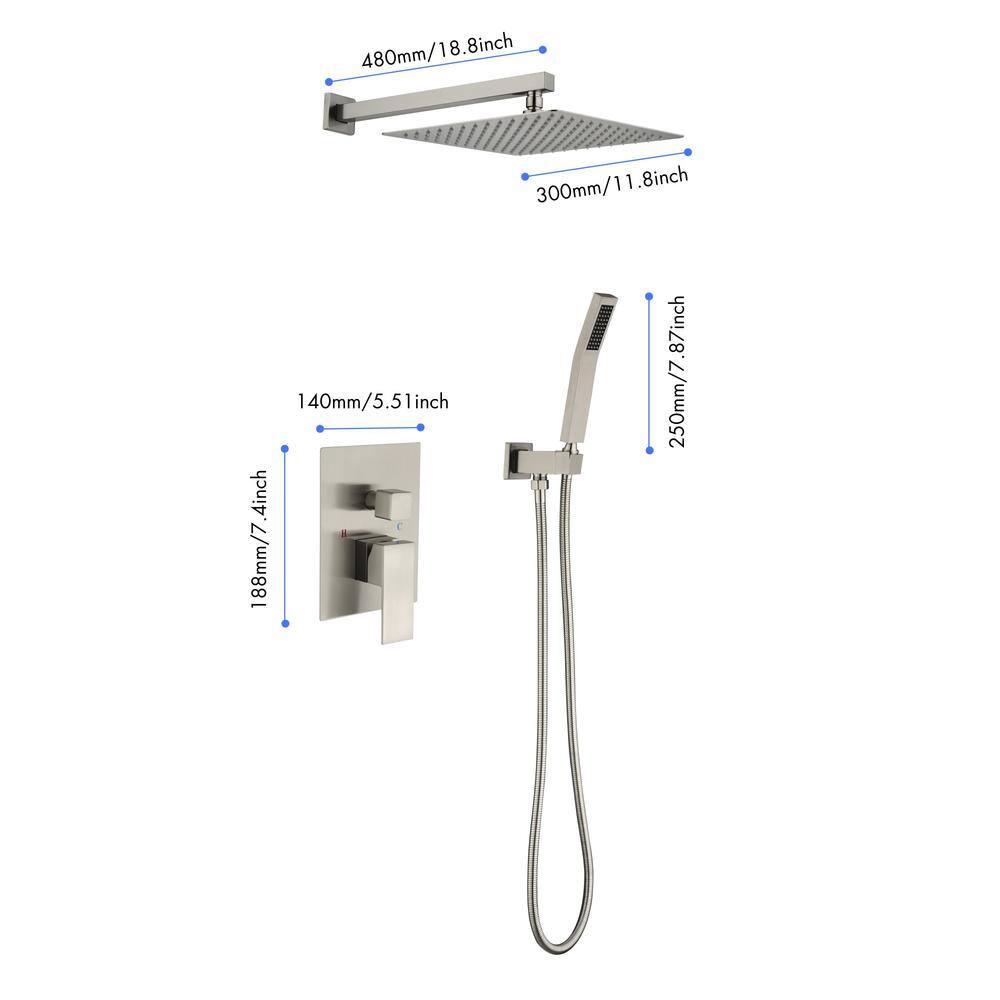 Lukvuzo High Pressure 12 in. Shower Head Brass Wall Bar Shower Kit with Hand Shower in Brushed Nickel HDSA11FS022