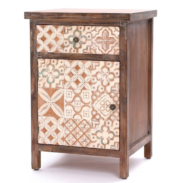 Farmhouse Patchwork Wood Side Table with Storage - 26.4