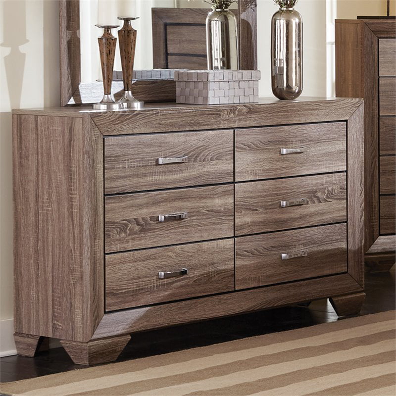 Bowery Hill 6 Drawer Double Dresser with Tapered Feet in Taupe