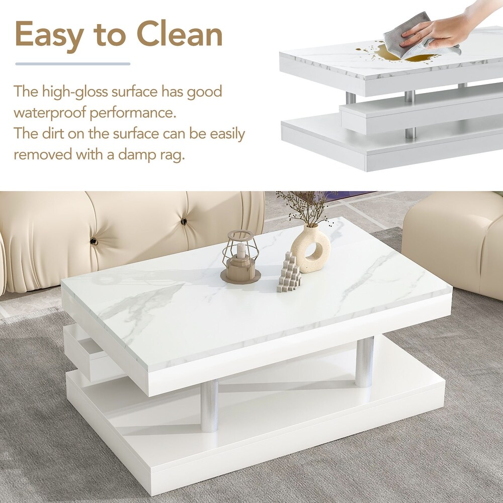 Modern 2 Tier High gloss Storage Coffee Table for Living Room