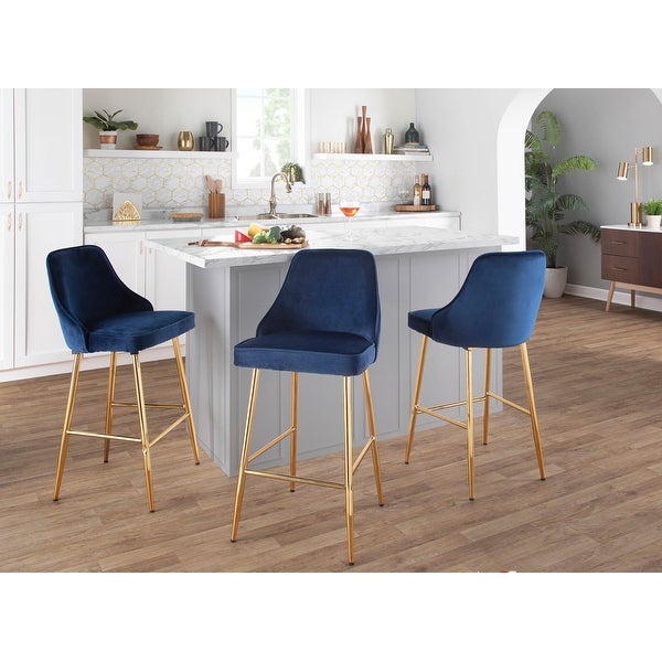 LumiSource Marcel Glam Velvet Gold Metal Counter Stools (Set of 2)