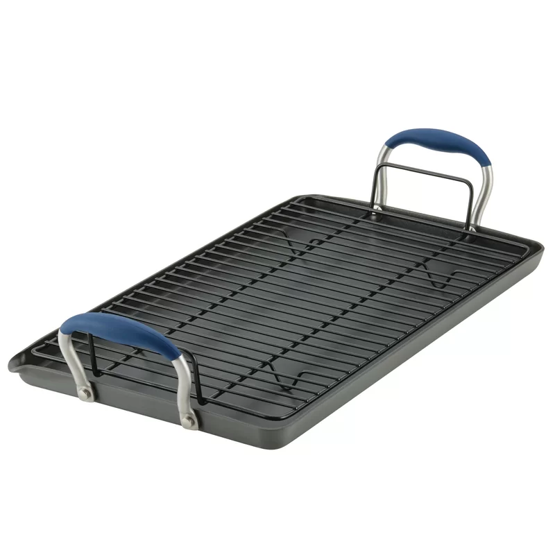 Anolon 84615 Advanced Hard Anodized Nonstick Pan/Flat Grill/Griddle Rack， 10 Inch x 18 Inch， Indigo Blue