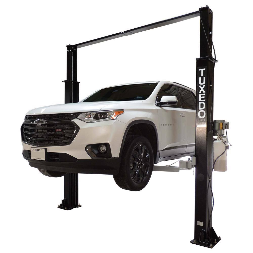 TUXEDO Asymmetric 2 Post Car Lift Clear Floor 9000 lbs. Capacity Heavy Duty in Black TP9KAC-TUX