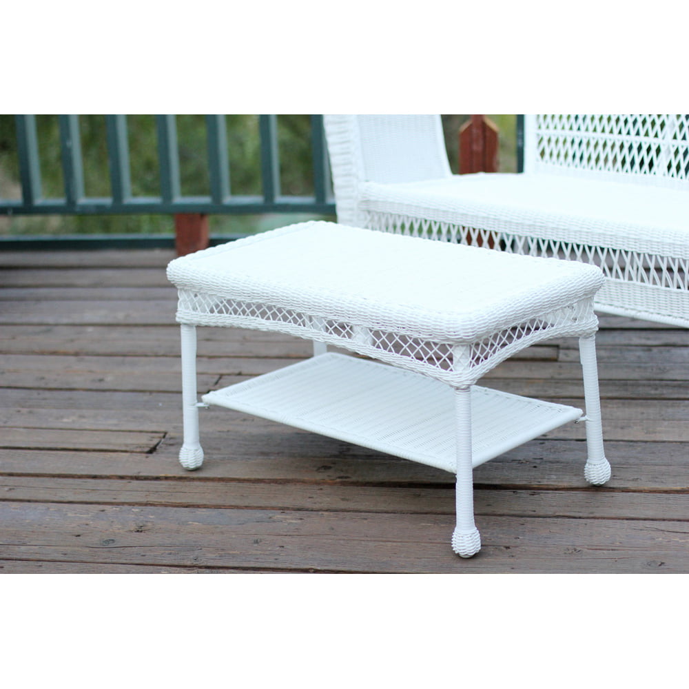 Jeco W00206-T White Wicker Patio Furniture Coffee Table