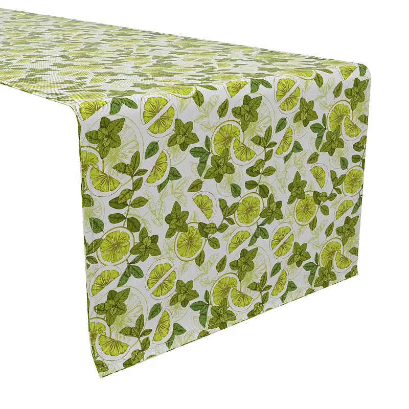 Table Runner， 100% Cotton， 16x90， Mint With Lemons