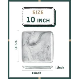 MALACASA IVY 4-Piece 10 in. Marble Grey Porcelain Square Dinner Plates (Set of 4) IVY-4DP-GREY