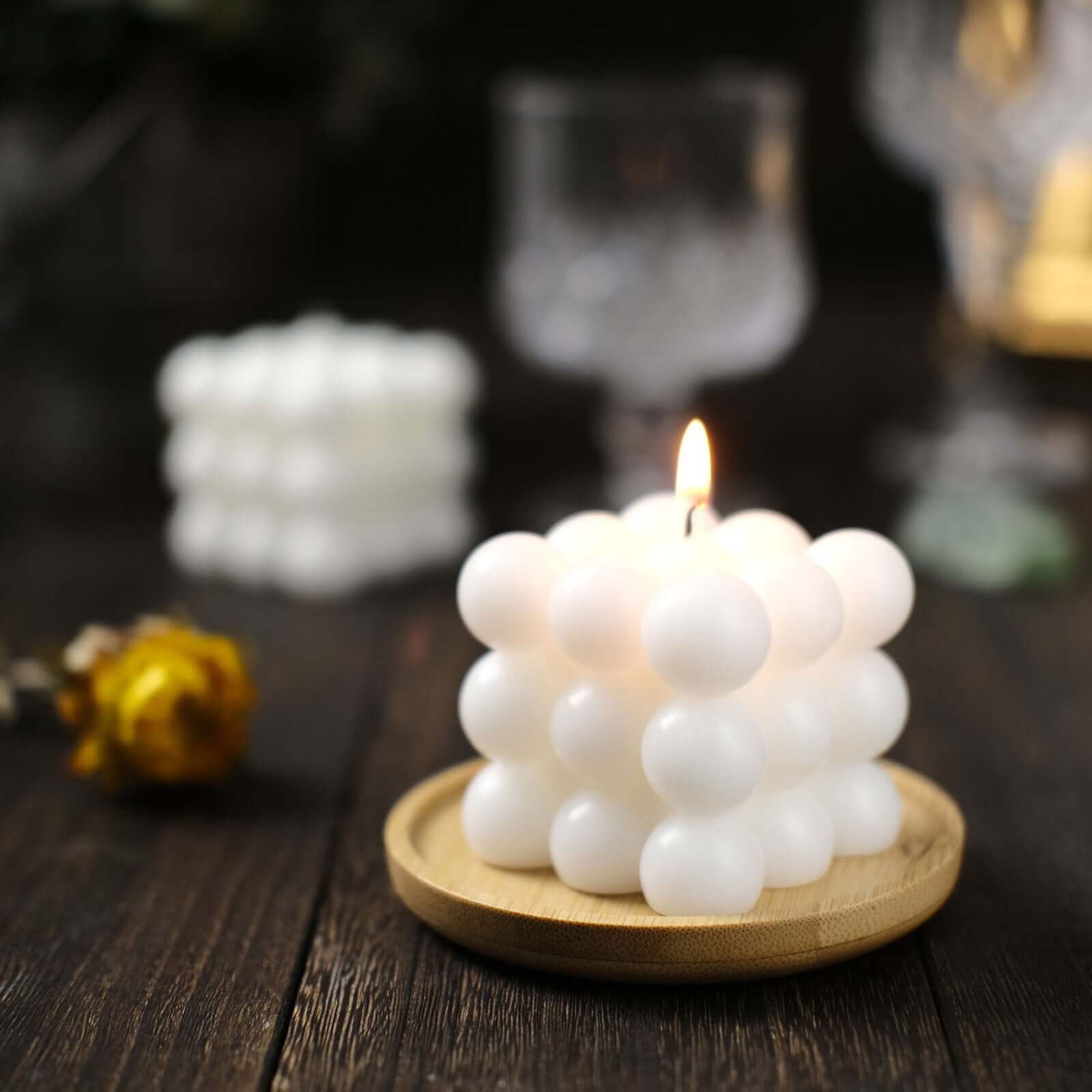 2 Pack White Bubble Cube Decorative Paraffin Wax Candle Set, Unscented Long Burning Pillar Candle Gift 2