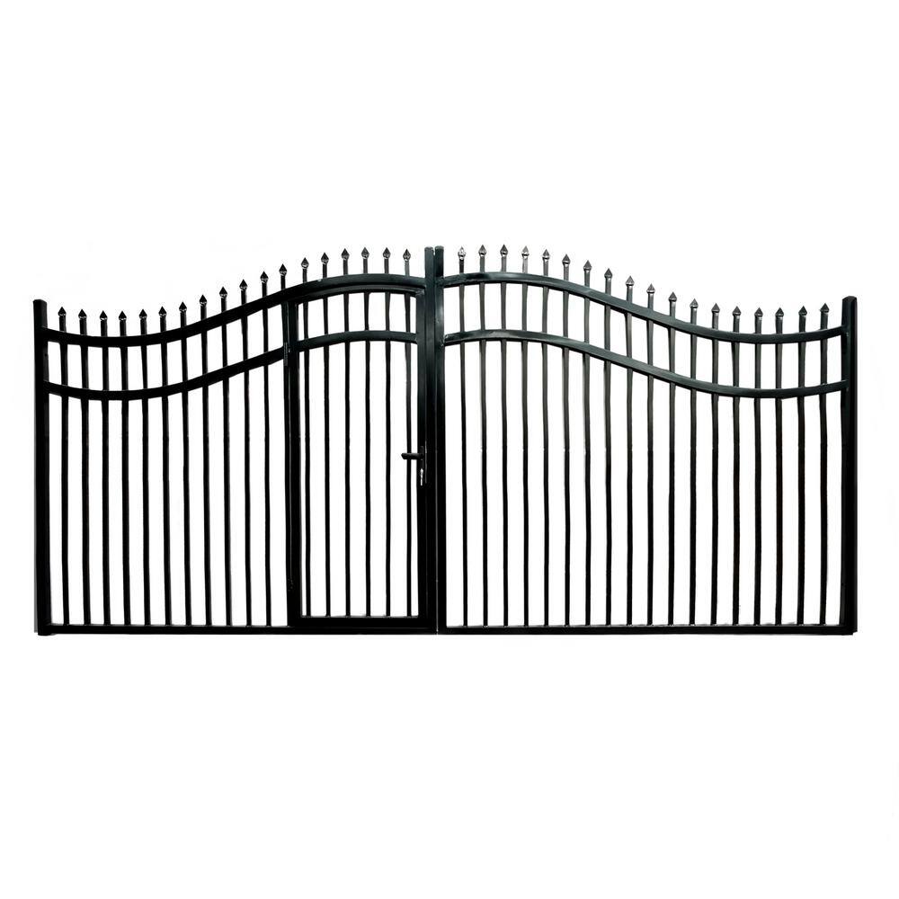 ALEKO Vienna Style 12 ft. x 6 ft. with Pedestrian Gate Black Steel Swing Dual Driveway Fence Gate DGP12VIENNA-HD