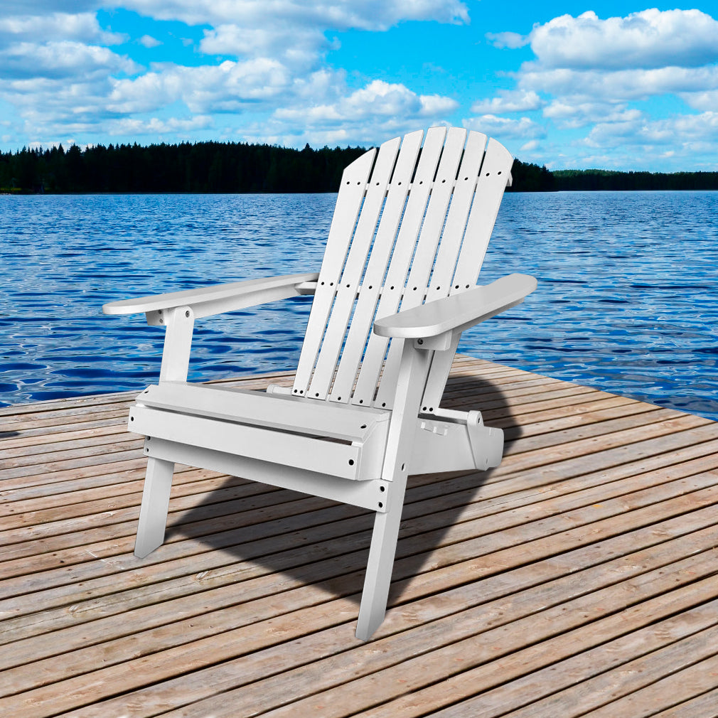 YRLLENSDAN Folding White Adirondack Chair, Outdoor Chairs Wood Outdoor Recliner Chair for Adult Wooden Fire Pit Chairs Patio Outdoor Lounge Furniture for Garden