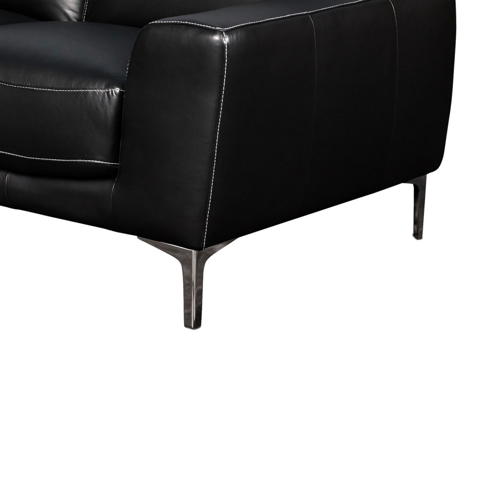 Leather Upholstered Loveseat With Track Arms And Metal Legs  Black   Contemporary   Loveseats   by VirVentures  Houzz