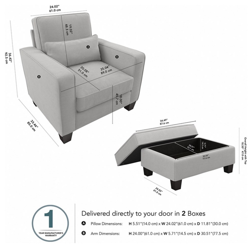 Pemberly Row Accent Chair with Ottoman Set in Light Gray Microsuede Fabric   Transitional   Armchairs And Accent Chairs   by Homesquare  Houzz