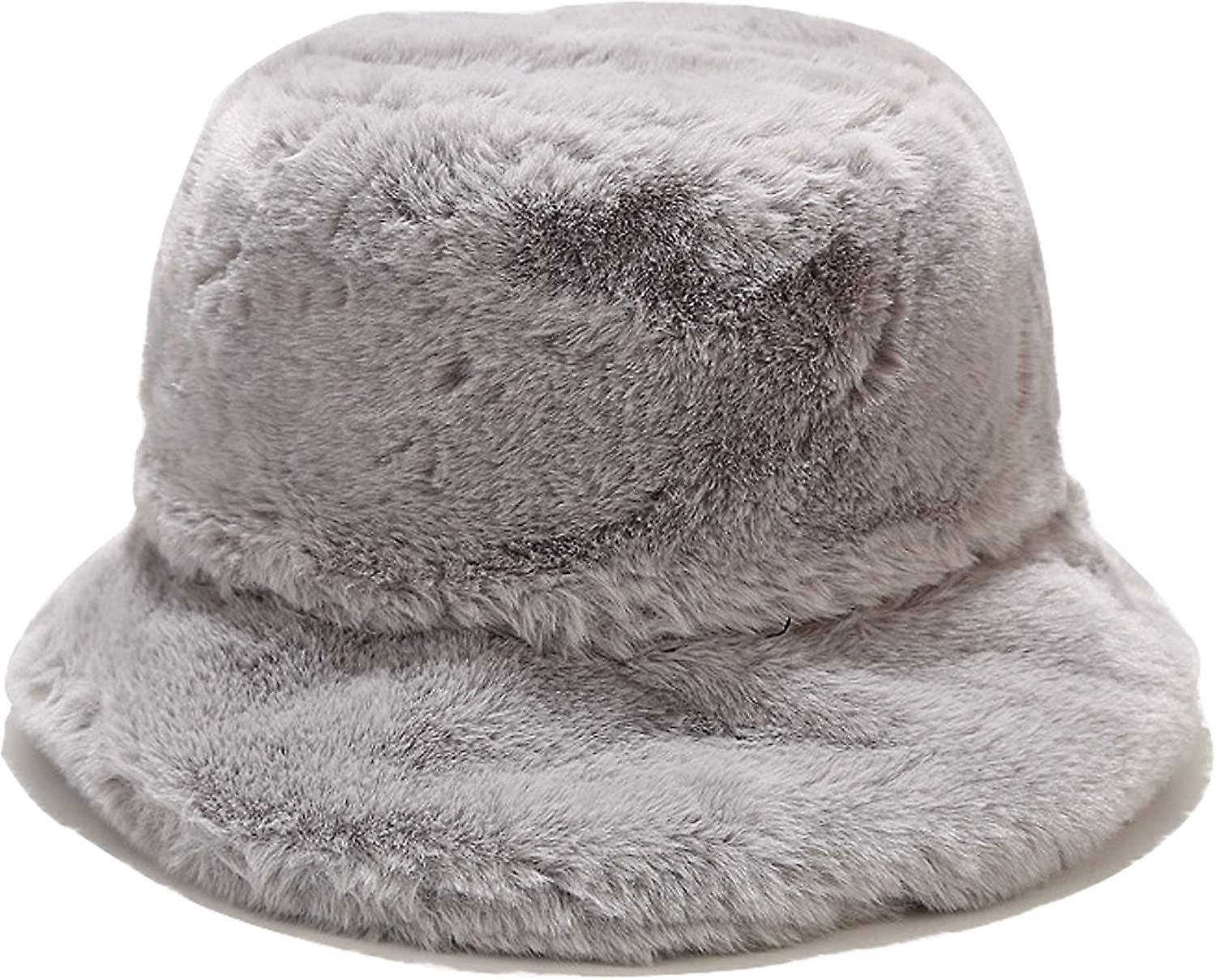 Winter Faux Fur Bucket Hat Fluffy Warm Hat For Women Men A Grey -