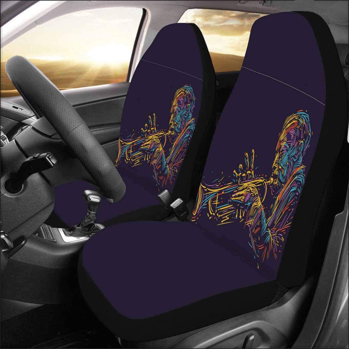 FMSHPON Set of 2 Car Seat Covers Jazz Trumpet Player Universal Auto Front Seats Protector Fits for Car，SUV Sedan，Truck