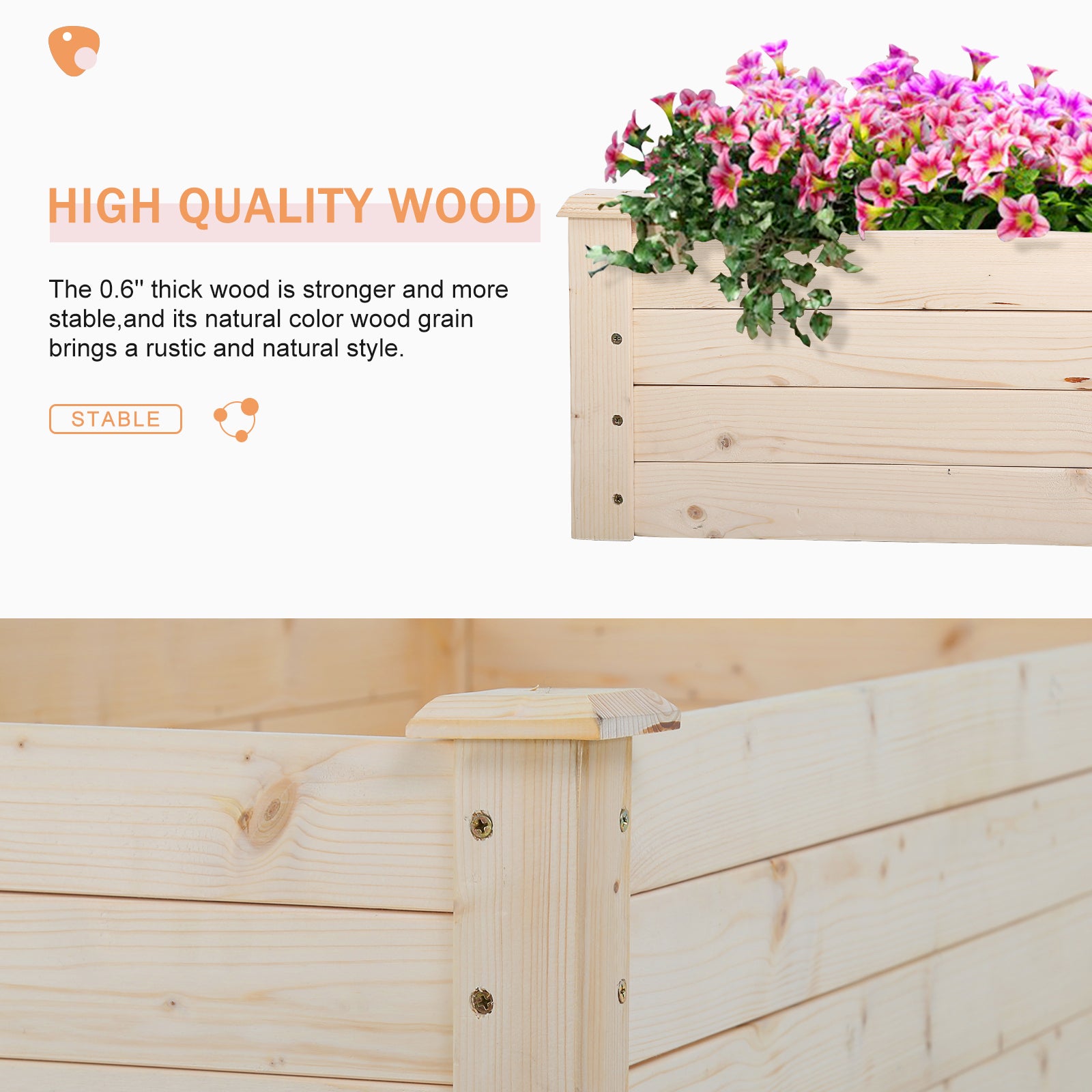 3 Tier Wood Raised Garden Bed, Outdoor Tiered Elevated Planting Planter Box, 47.8 x 47.8 x 21.5 inch Flower Growing Bed Kit in Backyard Lawn Patio, Easy Assembly, Natural