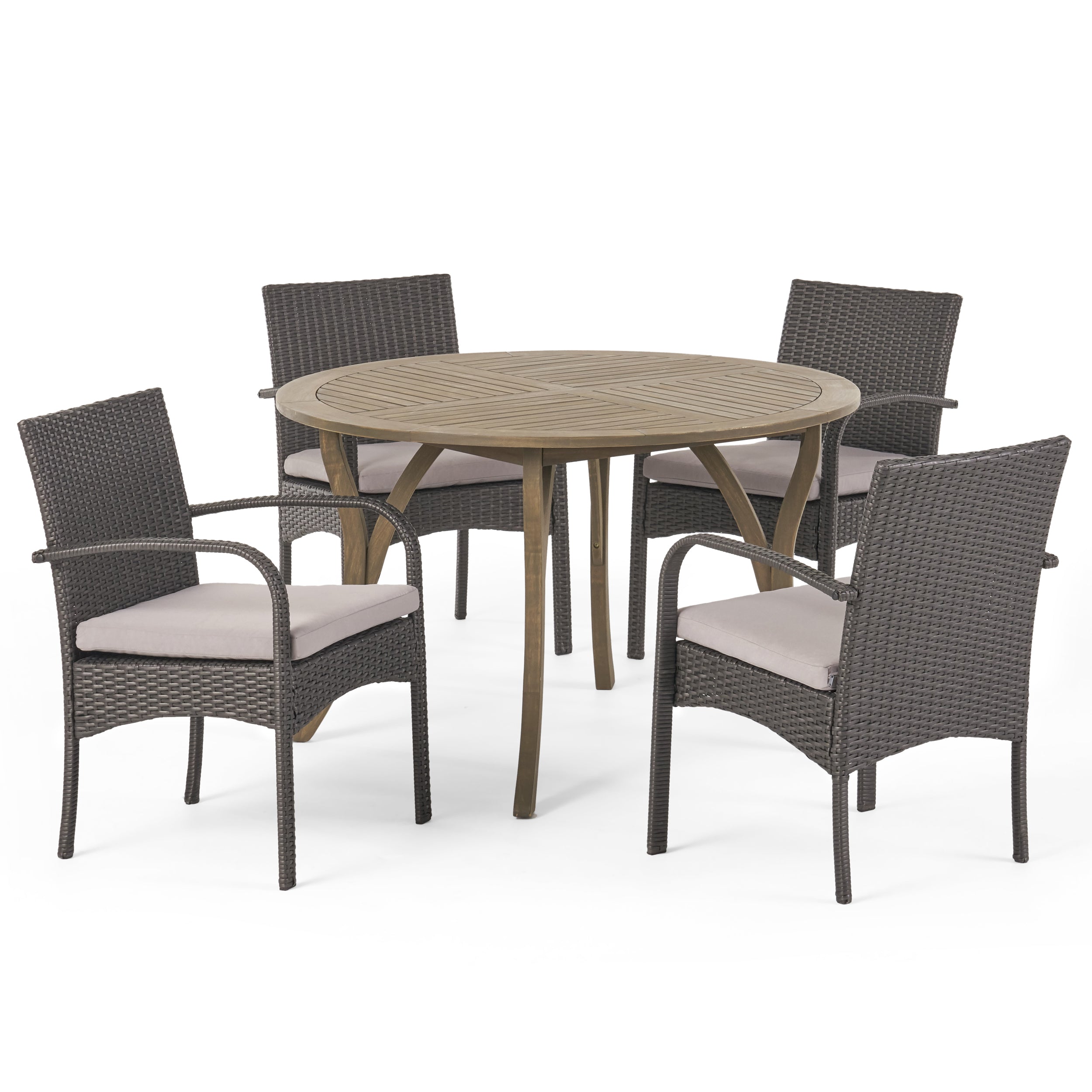 Jaden Outdoor 5 Piece Acacia Wood and Wicker Dining Set