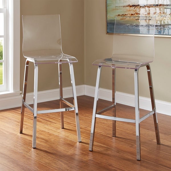 Acrylic and Chrome Swivel Stool， Set of Two， Bar Height