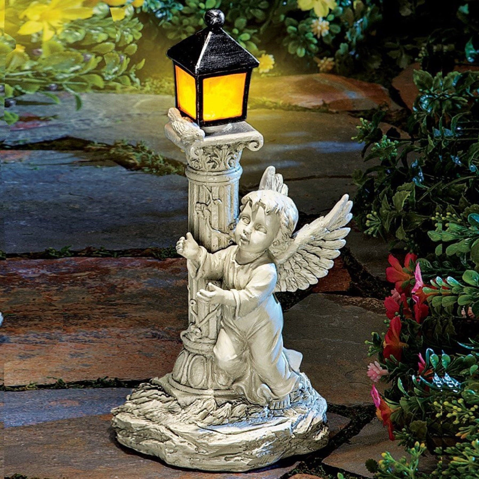 Home Decor Roman Pillar Angel Statue Garden Figurine Sculptures Solar Energy Lamp Light Resin b