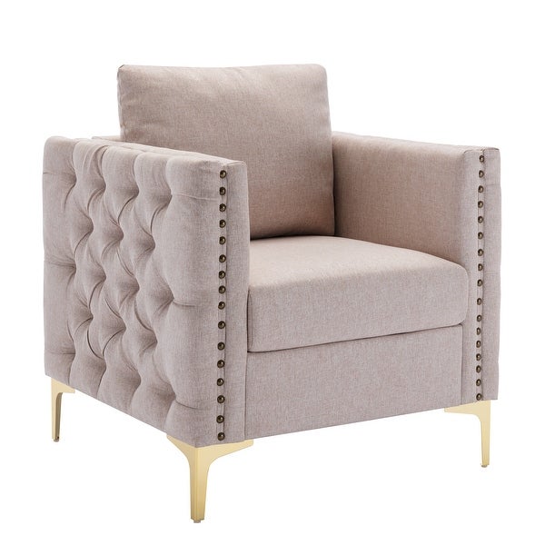 Modern Accent/Club Armchair， Tufted Button， Steel Legs