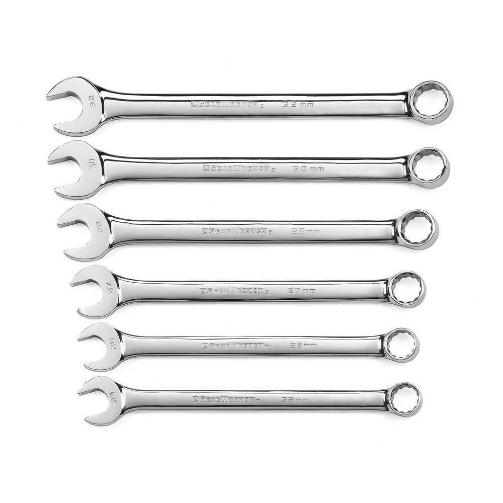 6 Piece 12 Point Long Pattern Combination Wrench Set， Metric ;