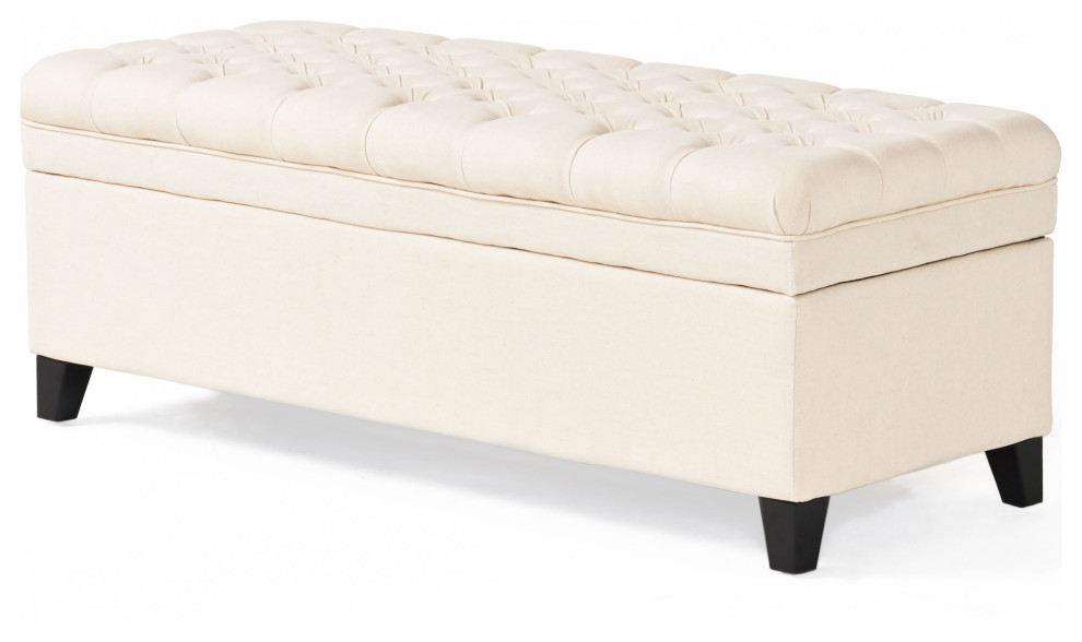 GDF Studio Sheffield Fabric Beige Tufted Storage Ottoman   Transitional   Footstools And Ottomans   by GDFStudio  Houzz