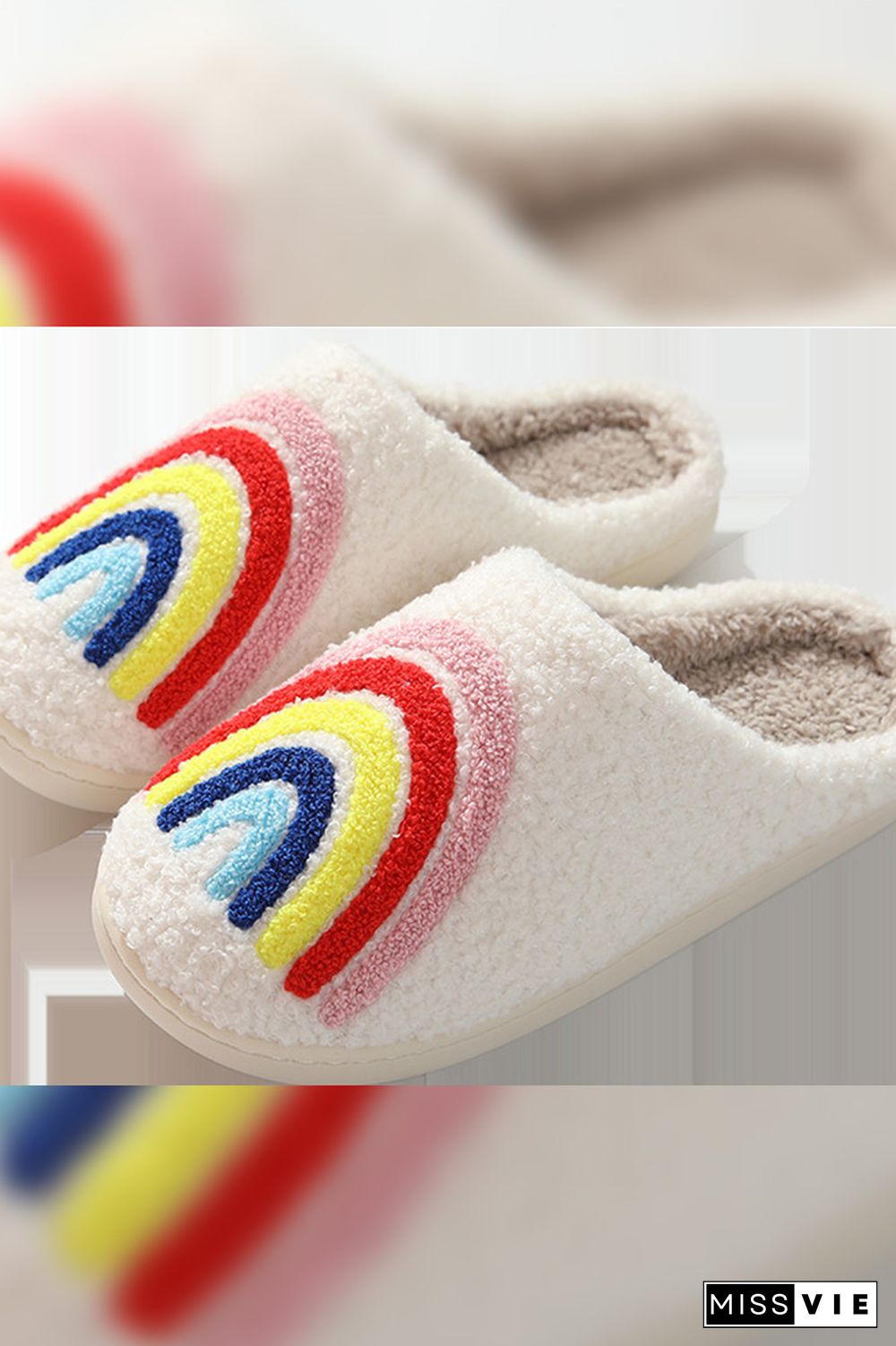 Rainbow Knit Fluffy Slippers