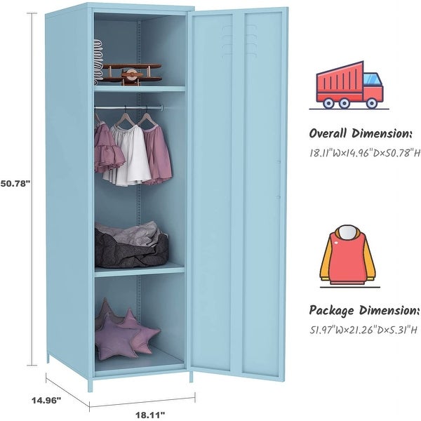 Metal Armoires Locker Cabinet for Kid with Hanging Rod and Shelves - - 36905280