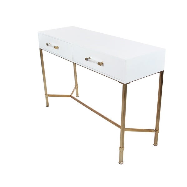 White Wood Glam Modern Contemporary 2 Drawer Desk Console Table - 47 x 15 x 31