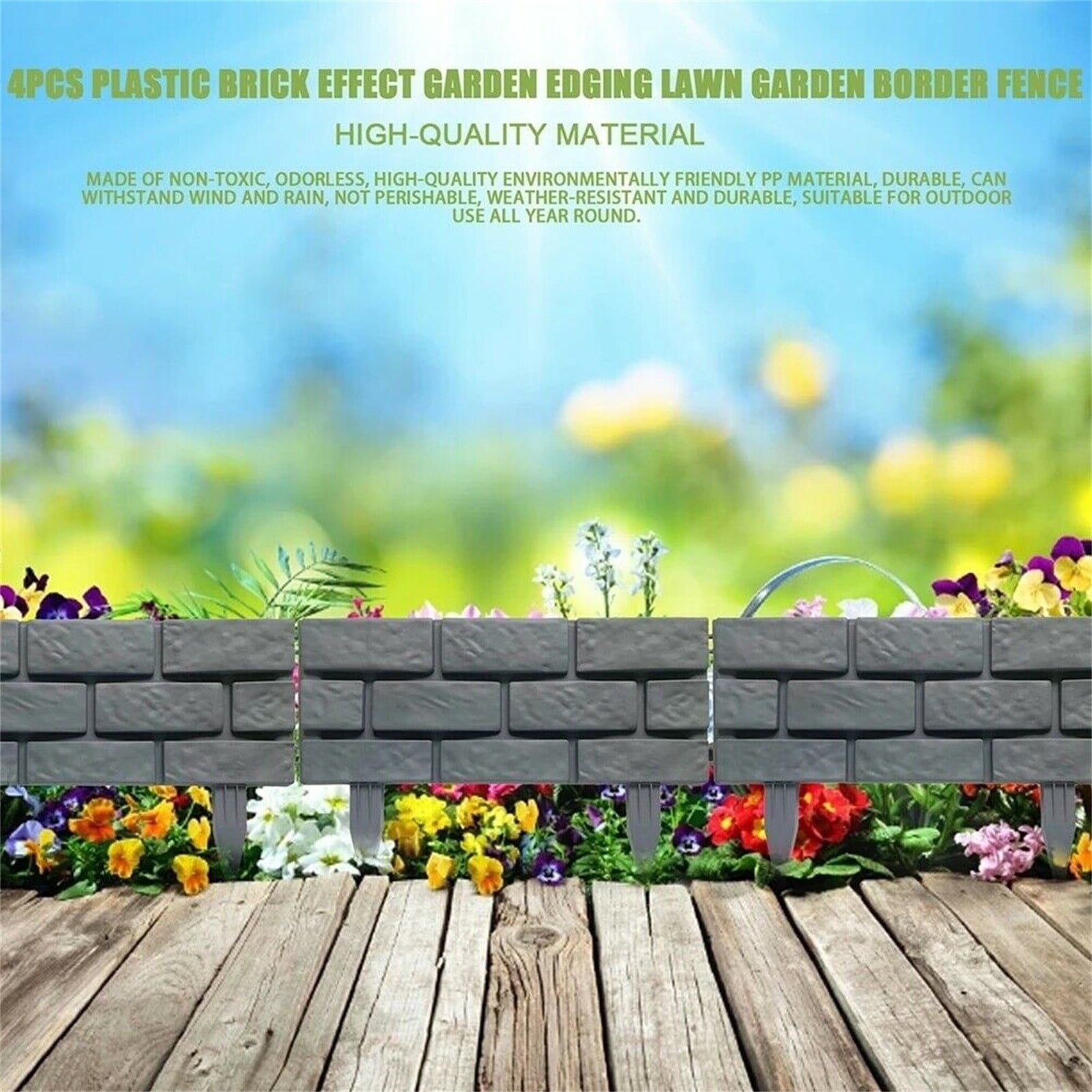 Egmy Plastic Brick Effect Lawn Garden Edging Fence Plant Shrub -Path Fencing Border