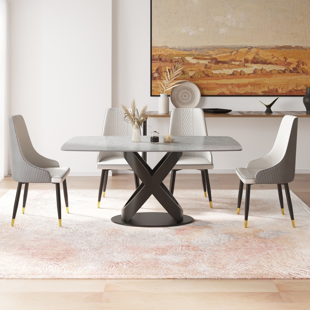 Marble Dining Table  Slate Panel with Metal Pedestal