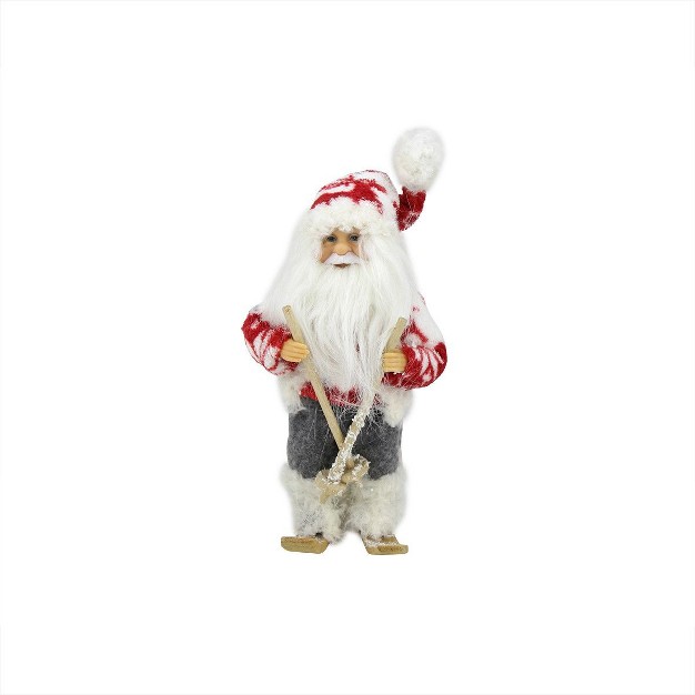 Red And White Frontier Reindeer Skiing Santa Claus Christmas Figurine