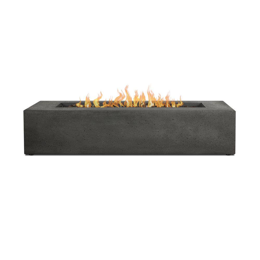 JENSEN CO Brookhurst 56 in. W x 13 in. H Outdoor GFRC Liquid Propane Fire Pit in Carbon with Lava Rocks 1590LP-CBN