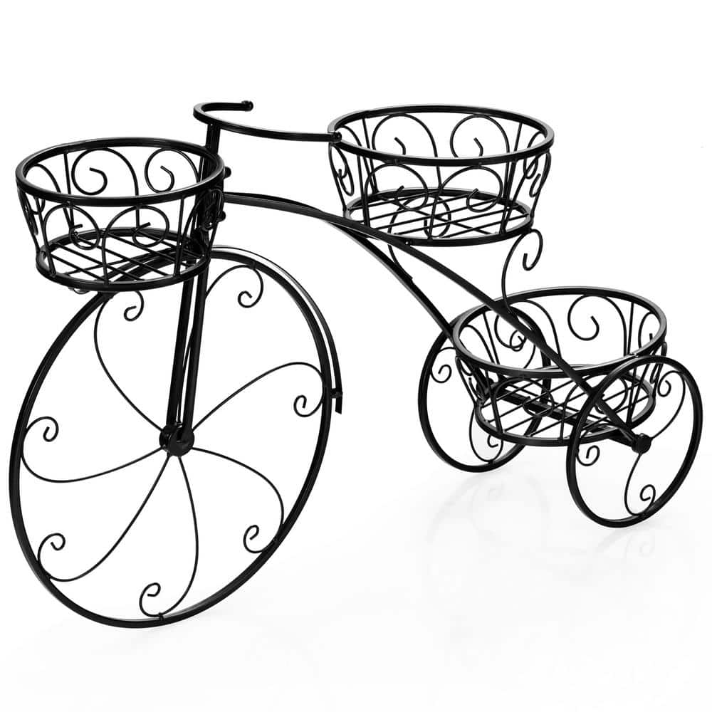 Costway Tricycle Plant Stand Iron Flower Pot Cart Holder Parisian Style Displaying HZ10029