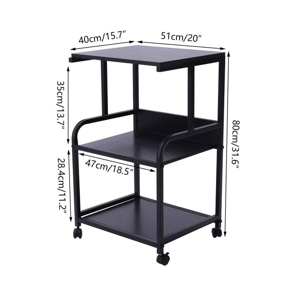 YIYIBYUS 3-Shelf Steel 4-Wheeled Rolling Cart Printer Stand in Black BGQHOD4XWDFKH