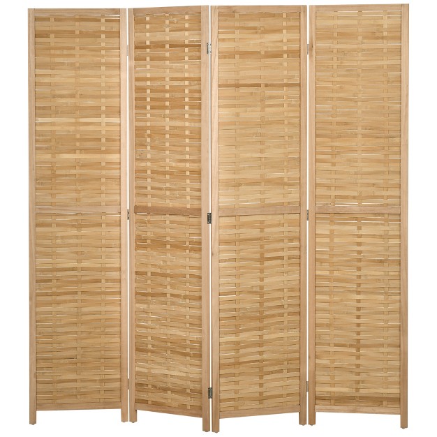 Homcom Room Divider 5 5 x27 Tall Bamboo Portable Folding Privacy Screens Hand woven Double Side Partition Wall Dividers For Home Natural