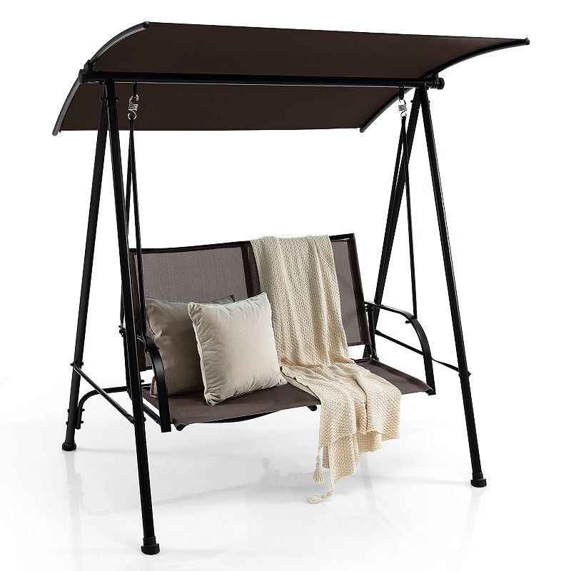 2-Seat Outdoor Canopy Swing with Comfortable Fabric Seat and Heavy-duty Metal Frame