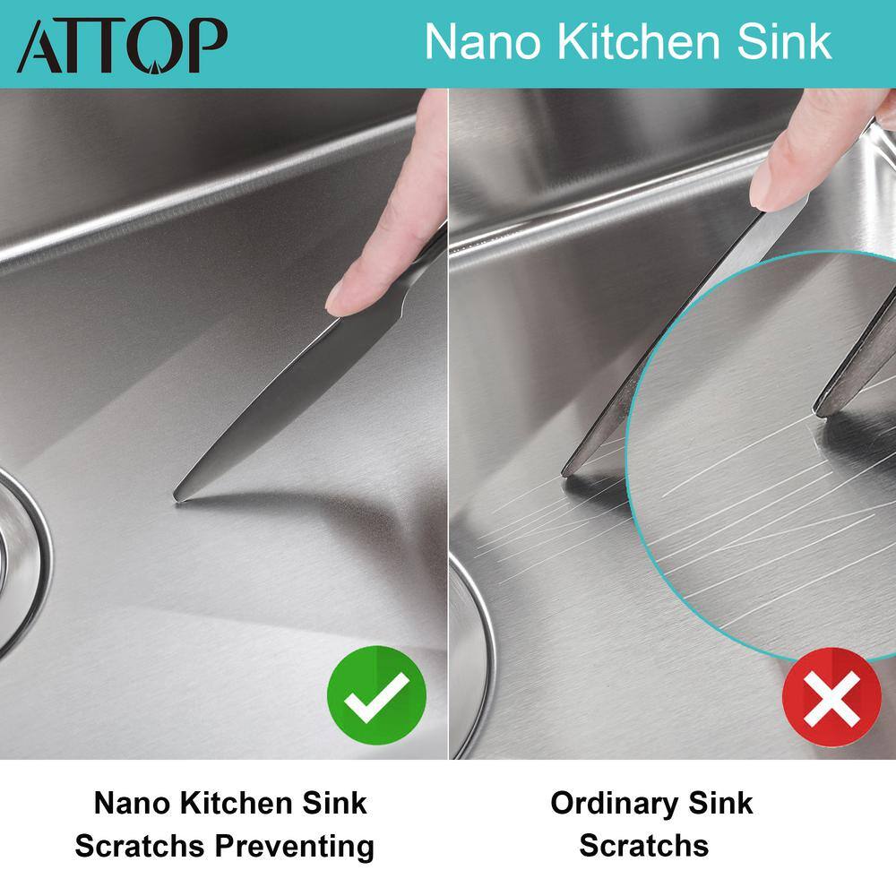 Attop Brushed 20-Gauge Stainless Steel 30 in. Single Bowl Undermount Scratch-Resistant Nano Kitchen Sink with Strainer NA301809R10-SL