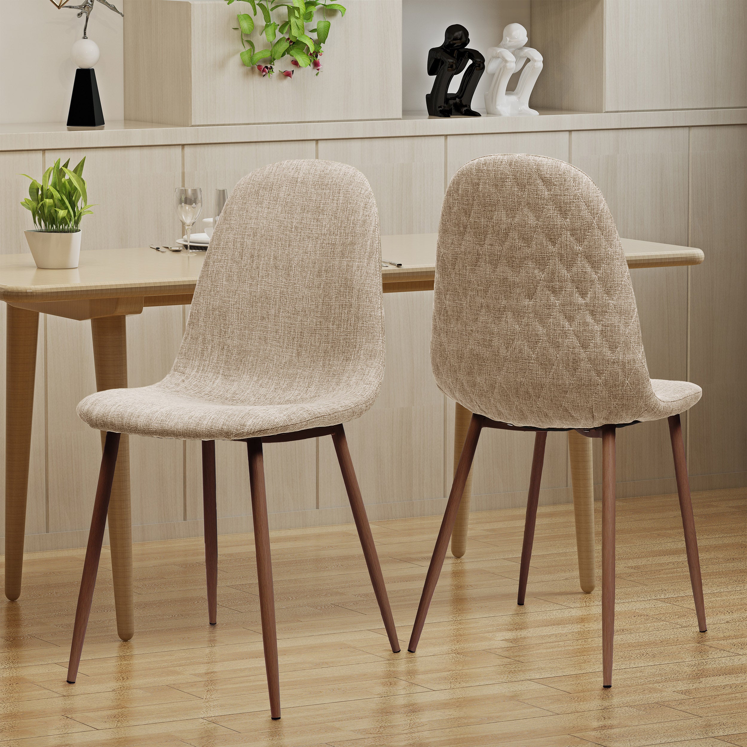 Sherdan Mid Century Fabric Dining Chairs with Wood Finished Legs - Set of 2