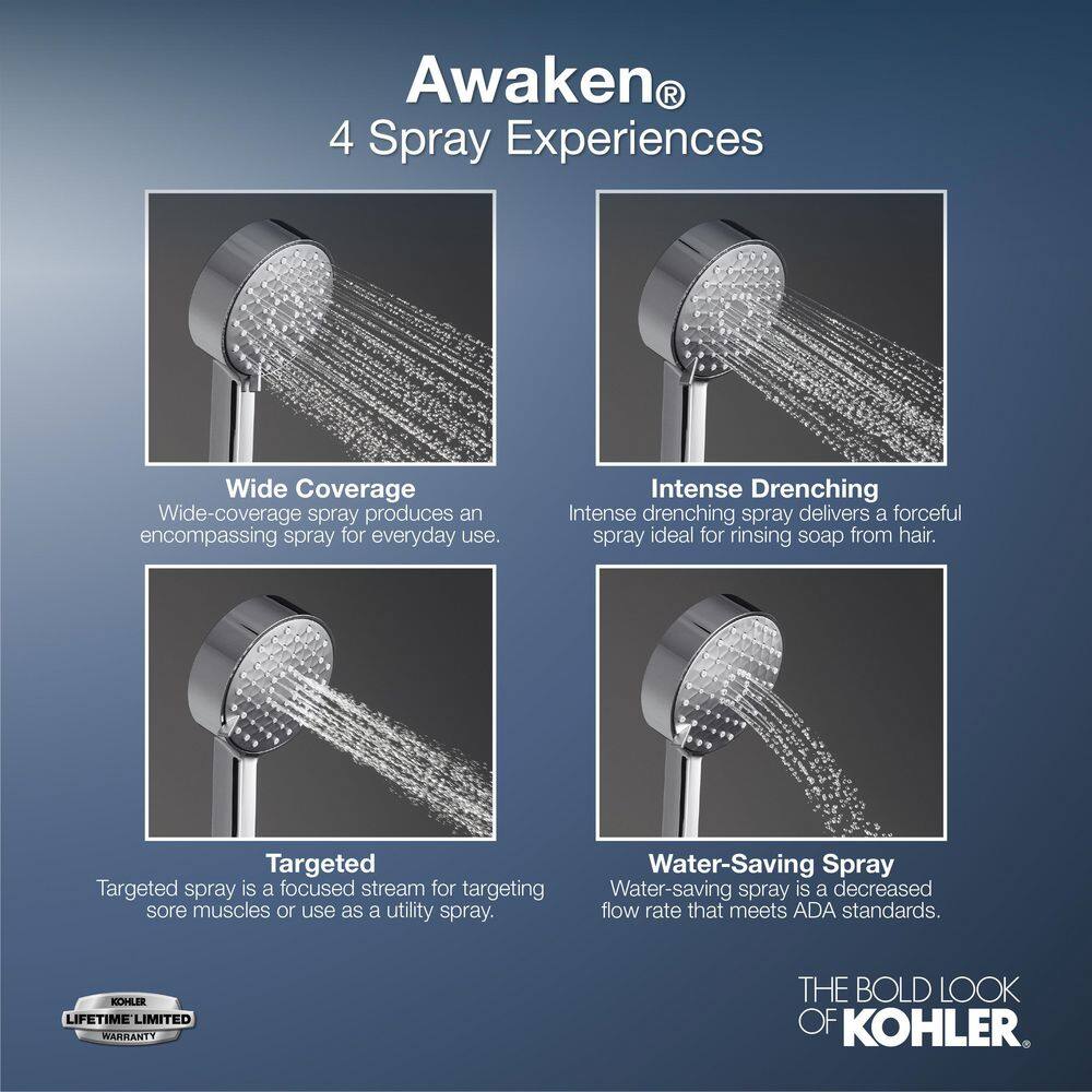 KOHLER Awaken 3-Spray Round Wall Bar Shower Kit with Hand Shower in Matte Black K-99242-G-BL