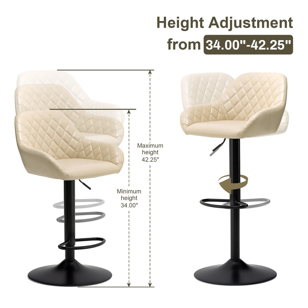 Glitzhome Set of 2 Modern Quilted Leatherette Adjustable Swivel Bar Stools